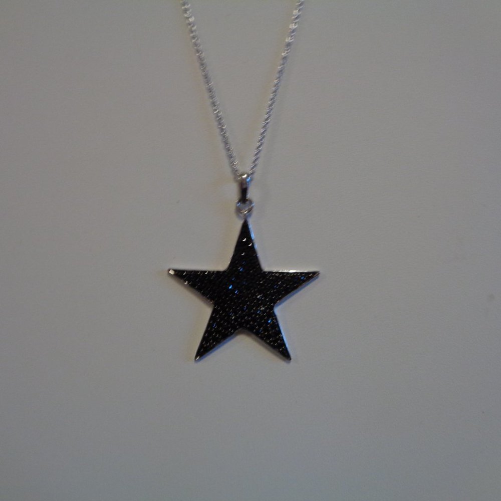 Black Spinel Sterling Silver Star Pendant w/Chain NIB - Picture 3 of 12